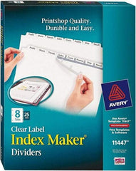 AVERY - 11 x 8-1/2" 8 Tabs, Three Hole Clear Plastic Reinforced Binder Holes, Tab Divider - Clear Tabs, White Folder - Eagle Tool & Supply