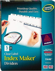 AVERY - 11 x 8-1/2" 5 Tabs, Three Hole Clear Plastic Reinforced Binder Holes, Tab Divider - Clear Tabs, White Folder - Eagle Tool & Supply