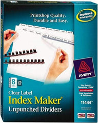 AVERY - 11 x 8-1/2" 8 Tabs, Unpunched Clear Plastic Reinforced, Tab Divider - Clear Tabs, White Folder - Eagle Tool & Supply