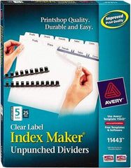 AVERY - 11 x 8-1/2" 5 Tabs, Unpunched Clear Plastic Reinforced, Tab Divider - Clear Tabs, White Folder - Eagle Tool & Supply
