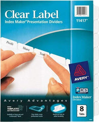 AVERY - 11 x 8-1/2" 8 Tabs, Three Hole Clear Plastic Reinforced Binder Holes, Tab Divider - Clear Tabs, White Folder - Eagle Tool & Supply