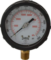 Winters - 4" Dial, 1/2 Thread, 0-5,000 Scale Range, Pressure Gauge - Lower Connection Mount, Accurate to 1% of Scale - Eagle Tool & Supply