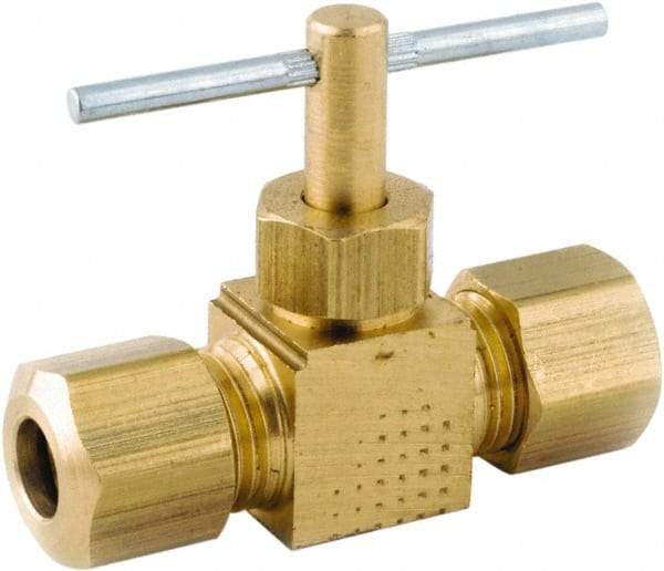 ANDERSON METALS - 1/4 x 1/4" Pipe, Inline Metal Seat Needle Valve - Brass Seal, Compression x Compression Ends, Lead Free Brass Valve, 150 Max psi - Eagle Tool & Supply