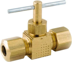 ANDERSON METALS - 1/4 x 1/4" Pipe, Inline Metal Seat Needle Valve - Brass Seal, Compression x Compression Ends, Lead Free Brass Valve, 150 Max psi - Eagle Tool & Supply