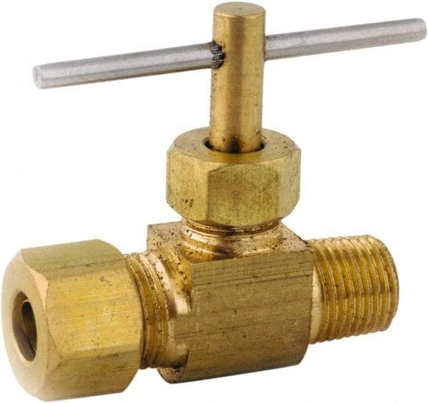 ANDERSON METALS - 1/4 x 1/4" Pipe, Inline Metal Seat Needle Valve - Brass Seal, Compression x MIP Ends, Lead Free Brass Valve, 150 Max psi - Eagle Tool & Supply