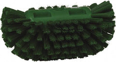 Vikan - 1-1/2" Bristle Length, Polyester Utility Scrub Brush - 5-1/2" Wide Head, 8" OAL, European Threaded Handle, Green, Polypropylene Block - Eagle Tool & Supply