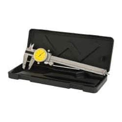 Value Collection - 0" to 6" Range, 0.001" Graduation, 0.1" per Revolution, Dial Caliper - Yellow Face, 1.57" Jaw Length - Eagle Tool & Supply