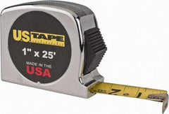 US Tape - 25' x 1" Yellow Blade Tape Measure - 1/32 & 1/16" Graduation, Inch Graduation Style, Silver Case - Eagle Tool & Supply