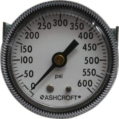 Ashcroft - 2" Dial, 1/4 Thread, 0-600 Scale Range, Pressure Gauge - Center Back Connection Mount - Eagle Tool & Supply