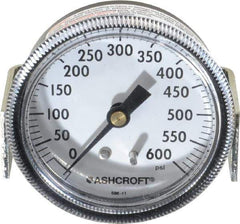Ashcroft - 2-1/2" Dial, 1/4 Thread, 0-600 Scale Range, Pressure Gauge - Center Back Connection Mount - Eagle Tool & Supply
