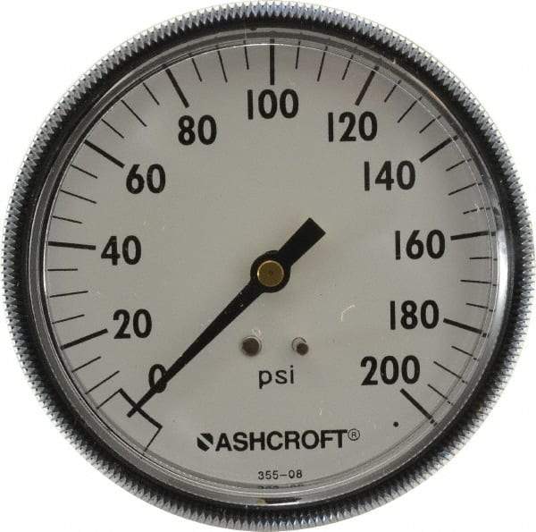 Ashcroft - 3-1/2" Dial, 1/4 Thread, 0-200 Scale Range, Pressure Gauge - Center Back Connection Mount - Eagle Tool & Supply