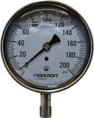 Ashcroft - 3-1/2" Dial, 1/4 Thread, 0-200 Scale Range, Pressure Gauge - Lower Connection Mount, Accurate to 1% of Scale - Eagle Tool & Supply