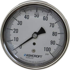 Ashcroft - 3-1/2" Dial, 1/4 Thread, 0-100 Scale Range, Pressure Gauge - Center Back Connection Mount, Accurate to 1% of Scale - Eagle Tool & Supply