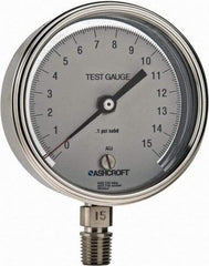 Ashcroft - 3" Dial, 1/4 Thread, 0-15 Scale Range, Pressure Gauge - Lower Connection Mount, Accurate to 0.5% of Scale - Eagle Tool & Supply