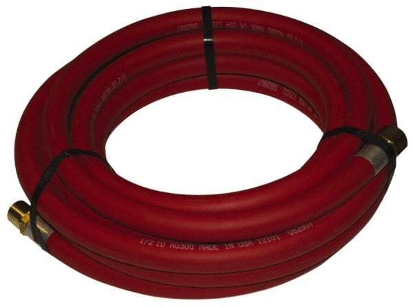 Alliance Hose & Rubber - 1/2" ID x 27/32" OD 25' Long Multipurpose Air Hose - MNPT x FNPT(Swivel) Ends, 300 Working psi, -40 to 190°F, 1/2" Fitting, Red - Eagle Tool & Supply
