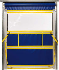 TMI, LLC - 10' Door Width x 10' Door Height PVC Solid with Vision Panel & Spring Loaded Manual (Style) Roll Up Dock Screen - Blue/Yellow/Clear - Eagle Tool & Supply
