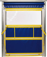 TMI, LLC - 8' Door Width x 8' Door Height PVC Solid with Vision Panel & Spring Loaded Manual (Style) Roll Up Dock Screen - Blue/Yellow/Clear - Eagle Tool & Supply