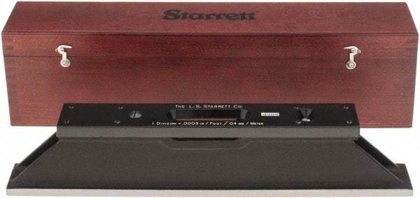 Starrett - 15" Long, 0.0005" Graduation Sensitivity per 10", 2 Vials, Master Precision Level - Cast Iron, 1/64" Base Flatness, 1-5/8" Wide x 3" High - Eagle Tool & Supply
