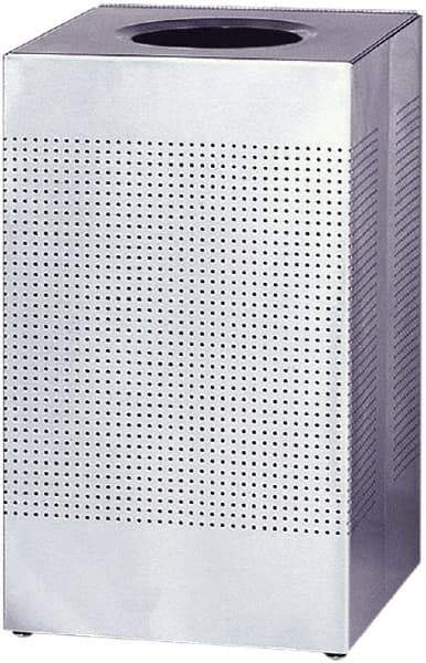 Rubbermaid - 20 Gal Silver Square Decorative Waste Receptacle With Top - Stainless Steel, 30" High x 476.25mm Long x 476.25mm Wide - Eagle Tool & Supply