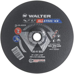 WALTER Surface Technologies - 24 Grit, 9" Wheel Diam, 1/8" Wheel Thickness, 7/8" Arbor Hole, Type 27 Depressed Center Wheel - Aluminum Oxide, Resinoid Bond, 6,600 Max RPM - Eagle Tool & Supply