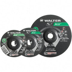 WALTER Surface Technologies - 24 Grit, 9" Wheel Diam, 1/4" Wheel Thickness, Type 27 Depressed Center Wheel - Aluminum Oxide, Resinoid Bond, 6,600 Max RPM - Eagle Tool & Supply