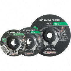 WALTER Surface Technologies - 24 Grit, 7" Wheel Diam, 1/8" Wheel Thickness, Type 27 Depressed Center Wheel - Aluminum Oxide, Resinoid Bond, 8,600 Max RPM - Eagle Tool & Supply