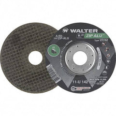 WALTER Surface Technologies - 60 Grit, 5" Wheel Diam, 3/64" Wheel Thickness, 7/8" Arbor Hole, Type 27 Depressed Center Wheel - Aluminum Oxide, Resinoid Bond, 12,200 Max RPM - Eagle Tool & Supply
