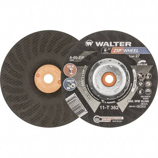 WALTER Surface Technologies - 60 Grit, 6" Wheel Diam, 3/64" Wheel Thickness, Type 27 Depressed Center Wheel - Resinoid Bond, 10,200 Max RPM - Eagle Tool & Supply