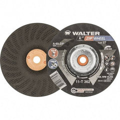 WALTER Surface Technologies - 60 Grit, 6" Wheel Diam, 3/64" Wheel Thickness, Type 27 Depressed Center Wheel - Resinoid Bond, 10,200 Max RPM - Eagle Tool & Supply