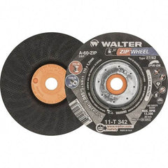 WALTER Surface Technologies - 60 Grit, 4-1/2" Wheel Diam, 3/64" Wheel Thickness, Type 27 Depressed Center Wheel - Resinoid Bond, 13,300 Max RPM - Eagle Tool & Supply