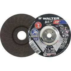 WALTER Surface Technologies - 60 Grit, 4" Wheel Diam, 1/32" Wheel Thickness, 3/8" Arbor Hole, Type 27 Depressed Center Wheel - Aluminum Oxide, Resinoid Bond, 19,100 Max RPM, Compatible with Die Grinders & Straight Shaft Grinder - Eagle Tool & Supply