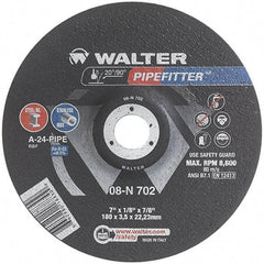WALTER Surface Technologies - 24 Grit, 7" Wheel Diam, 1/8" Wheel Thickness, 7/8" Arbor Hole, Type 27 Depressed Center Wheel - Aluminum Oxide/Silicon Carbide Blend, Resinoid Bond, 8,600 Max RPM, Compatible with Angle Grinder - Eagle Tool & Supply