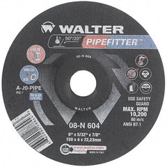 WALTER Surface Technologies - 20 Grit, 6" Wheel Diam, 5/32" Wheel Thickness, 7/8" Arbor Hole, Type 27 Depressed Center Wheel - Aluminum Oxide/Silicon Carbide Blend, Resinoid Bond, 10,200 Max RPM - Eagle Tool & Supply
