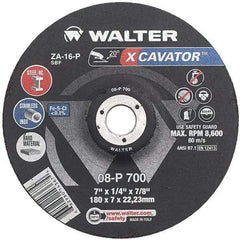 WALTER Surface Technologies - 16 Grit, 9" Wheel Diam, 1/4" Wheel Thickness, Type 27 Depressed Center Wheel - Aluminum Oxide, Resinoid Bond, 6,600 Max RPM - Eagle Tool & Supply