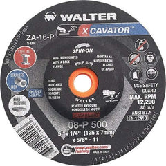 WALTER Surface Technologies - 16 Grit, 5" Wheel Diam, 1/4" Wheel Thickness, Type 27 Depressed Center Wheel - Aluminum Oxide, Resinoid Bond, 12,200 Max RPM - Eagle Tool & Supply