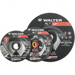 WALTER Surface Technologies - 24 Grit, 9" Wheel Diam, 1/4" Wheel Thickness, Type 28 Depressed Center Wheel - Aluminum Oxide, Resinoid Bond, 6,600 Max RPM - Eagle Tool & Supply
