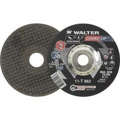 WALTER Surface Technologies - 60 Grit, 6" Wheel Diam, 5/64" Wheel Thickness, 7/8" Arbor Hole, Type 27 Depressed Center Wheel - 10,200 Max RPM - Eagle Tool & Supply
