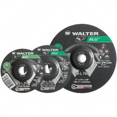WALTER Surface Technologies - 24 Grit, 7" Wheel Diam, 1/4" Wheel Thickness, Type 27 Depressed Center Wheel - Aluminum Oxide, Resinoid Bond, 8,600 Max RPM - Eagle Tool & Supply