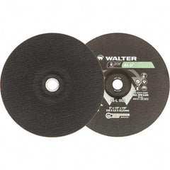 WALTER Surface Technologies - 24 Grit, 9" Wheel Diam, 1/8" Wheel Thickness, 7/8" Arbor Hole, Type 27 Depressed Center Wheel - Aluminum Oxide, Resinoid Bond, 6,600 Max RPM - Eagle Tool & Supply