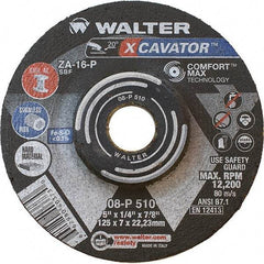 WALTER Surface Technologies - 16 Grit, 5" Wheel Diam, 1/4" Wheel Thickness, 7/8" Arbor Hole, Type 27 Depressed Center Wheel - Aluminum Oxide, Resinoid Bond, 12,200 Max RPM - Eagle Tool & Supply