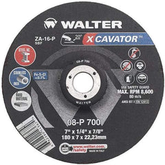 WALTER Surface Technologies - 16 Grit, 7" Wheel Diam, 1/4" Wheel Thickness, Type 27 Depressed Center Wheel - Aluminum Oxide, Resinoid Bond, 8,600 Max RPM - Eagle Tool & Supply