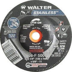 WALTER Surface Technologies - 30 Grit, 5" Wheel Diam, 1/4" Wheel Thickness, Type 27 Depressed Center Wheel - Aluminum Oxide, Resinoid Bond, 12,200 Max RPM - Eagle Tool & Supply