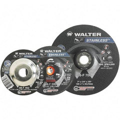 WALTER Surface Technologies - 30 Grit, 6" Wheel Diam, 1/8" Wheel Thickness, 7/8" Arbor Hole, Type 27 Depressed Center Wheel - Aluminum Oxide, Resinoid Bond, 10,200 Max RPM - Eagle Tool & Supply