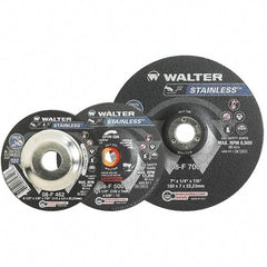 WALTER Surface Technologies - 30 Grit, 4-1/2" Wheel Diam, 1/4" Wheel Thickness, Type 28 Depressed Center Wheel - Aluminum Oxide, Resinoid Bond, 13,300 Max RPM - Eagle Tool & Supply