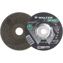 WALTER Surface Technologies - 60 Grit, 6" Wheel Diam, 3/64" Wheel Thickness, 7/8" Arbor Hole, Type 27 Depressed Center Wheel - Aluminum Oxide, Resinoid Bond, 10,200 Max RPM - Eagle Tool & Supply