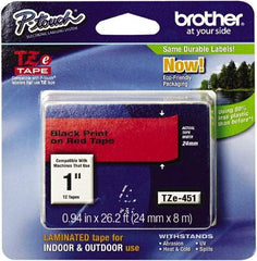 Brother - 1" Wide, Red Tape Cassette - For Label Maker - Eagle Tool & Supply