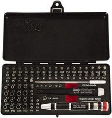 Wiha - 65 Piece, 4mm Drive Screwdriver Micro Bit Set - 0.7 to 4mm Hex, T3 to T20 Torx, 0.8, 1.2, 1.5, 1.8, 2, 2.5, 3, 3.5 & 4mm Slotted - Eagle Tool & Supply