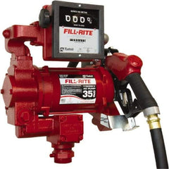 Tuthill - 35 GPM, 1" Hose Diam, Gasoline, Kerosene & Diesel Fuel AC High Flow Tank Pump with Auto Nozzle & 901 Meter - Cast Iron Pump, 1-1/4" Inlet, 1" Outlet, 115/230 Volts, 18' Hose Length, 3/4 hp - Eagle Tool & Supply
