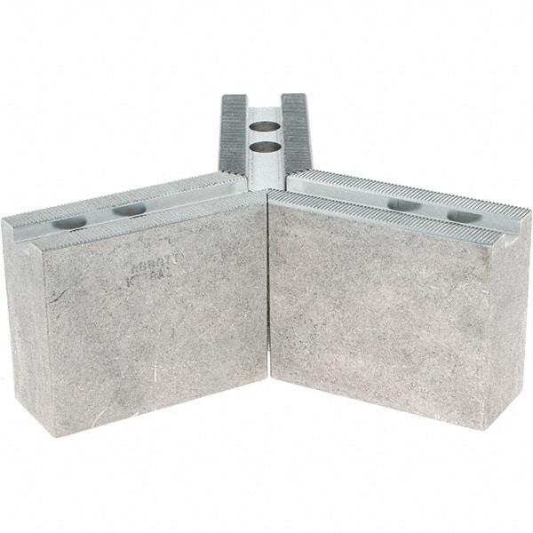 Abbott Workholding Products - 1.5mm x 60° Serrated Attachment, Square Soft Lathe Chuck Jaw - 3 Jaws, Aluminum, 63/64" Btw Mount Hole Ctrs, 4" Long x 1-1/2" Wide x 3" High, 0.5512" Groove, 0.4724" & 12mm Fastener - Eagle Tool & Supply