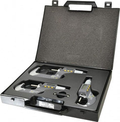 TESA Brown & Sharpe - 0 to 3" Range, 0.001mm Resolution, IP54, Electronic Outside Micrometer Sets - 0.001mm Accuracy, Friction Thimble, Carbide Tipped Measuring Face - Eagle Tool & Supply